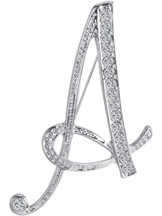 Other - A-Z 26 Letters Pins Brooches Silver Plated Metal Broaches Pins-Clear Crystal Ini